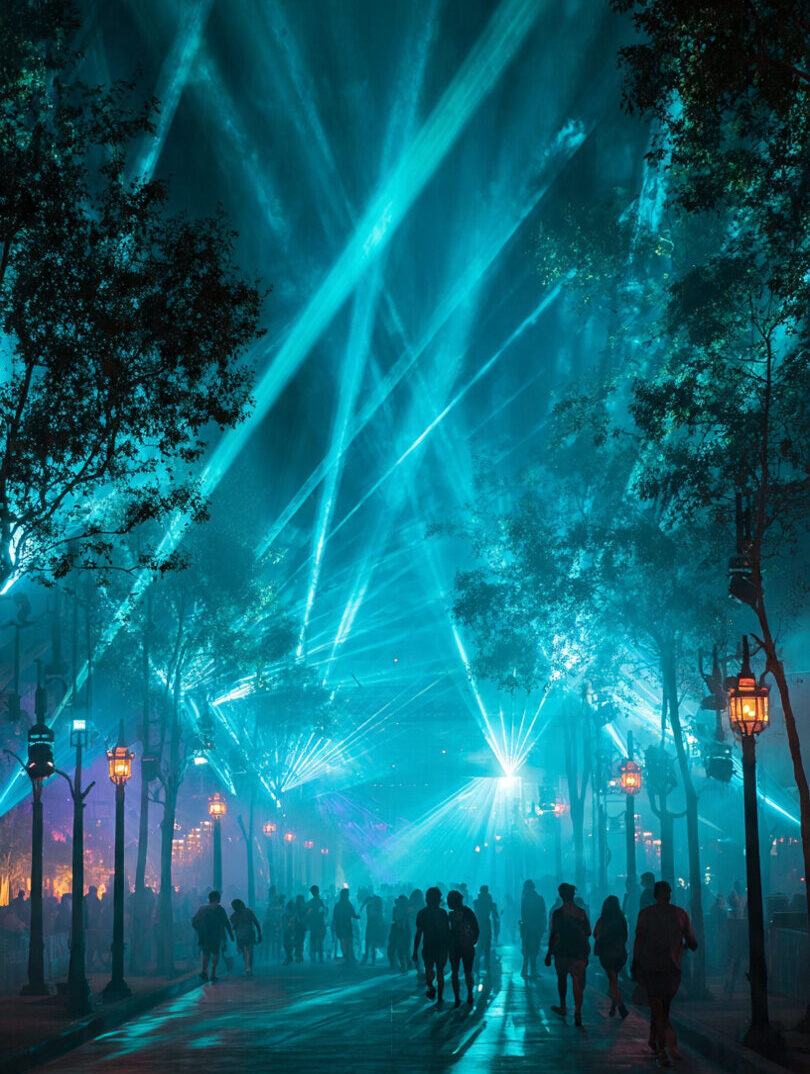 camino nocturno hacia un festival al aire (1)